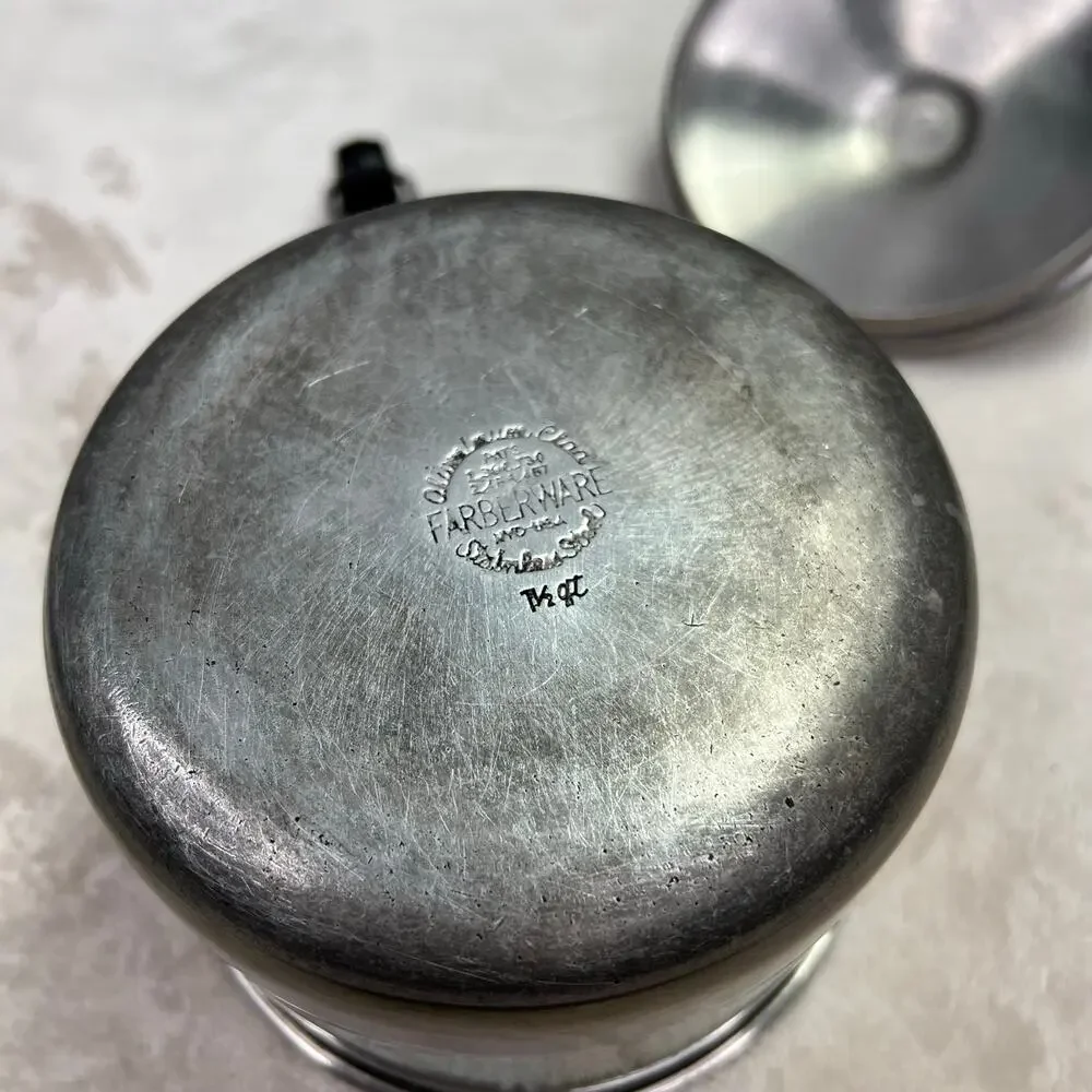 Vintage Farberware 1.5 Qt Saucepan Lid Aluminum Clad Stainless Steel Long Handle